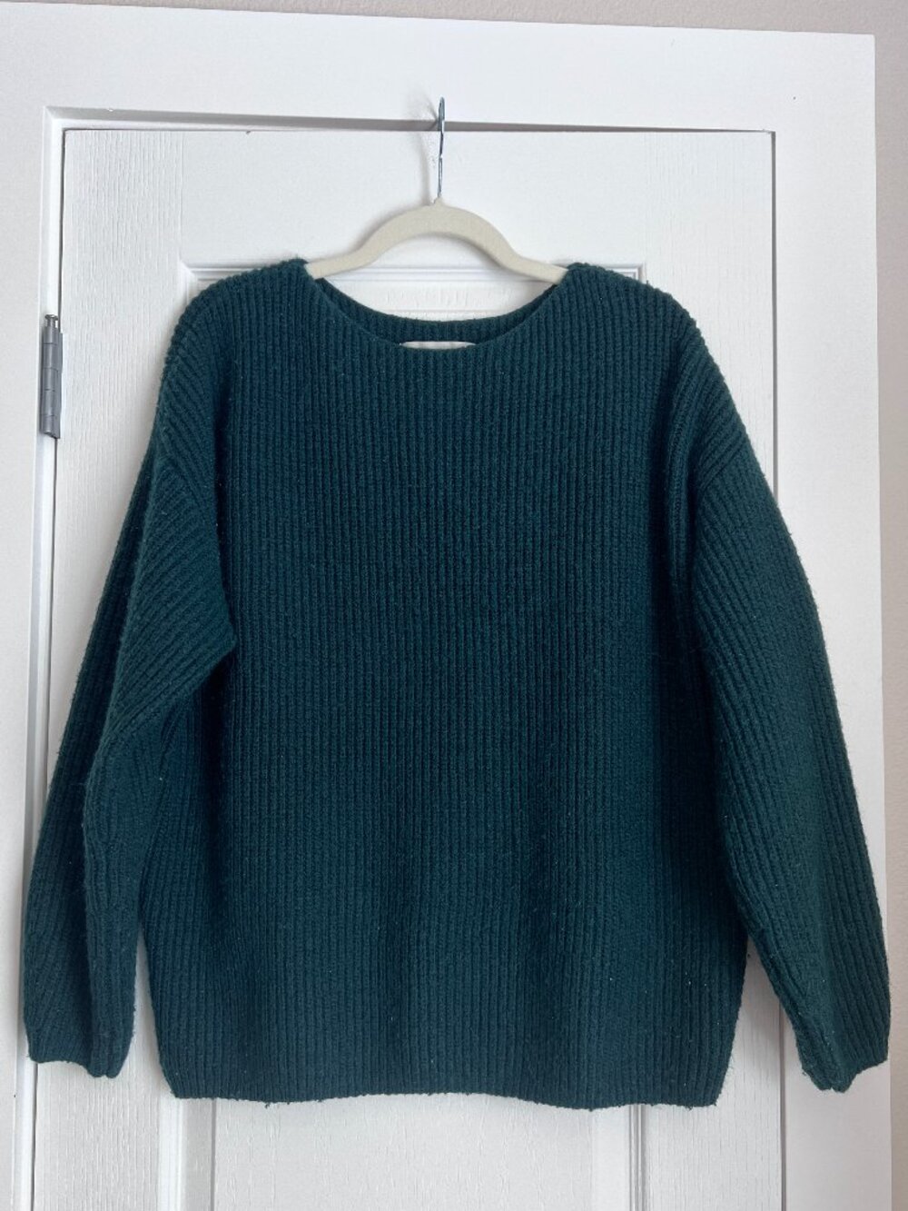 LOFT Ribbed Relaxed Crew Neck Sweater Dark Green - Size XL